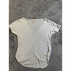 Banana Republic Silver Shimmer 100% Linen Shirt M Short Sleeve V Neck Gift Y2K